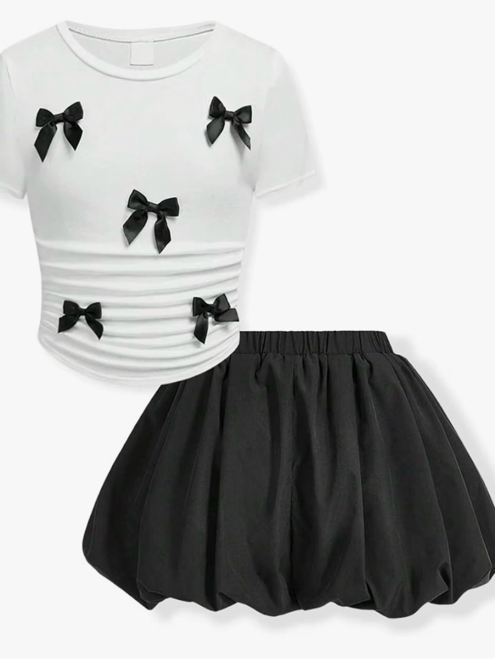 Girls Puffy Skirt Set with Cute Bowknot Top